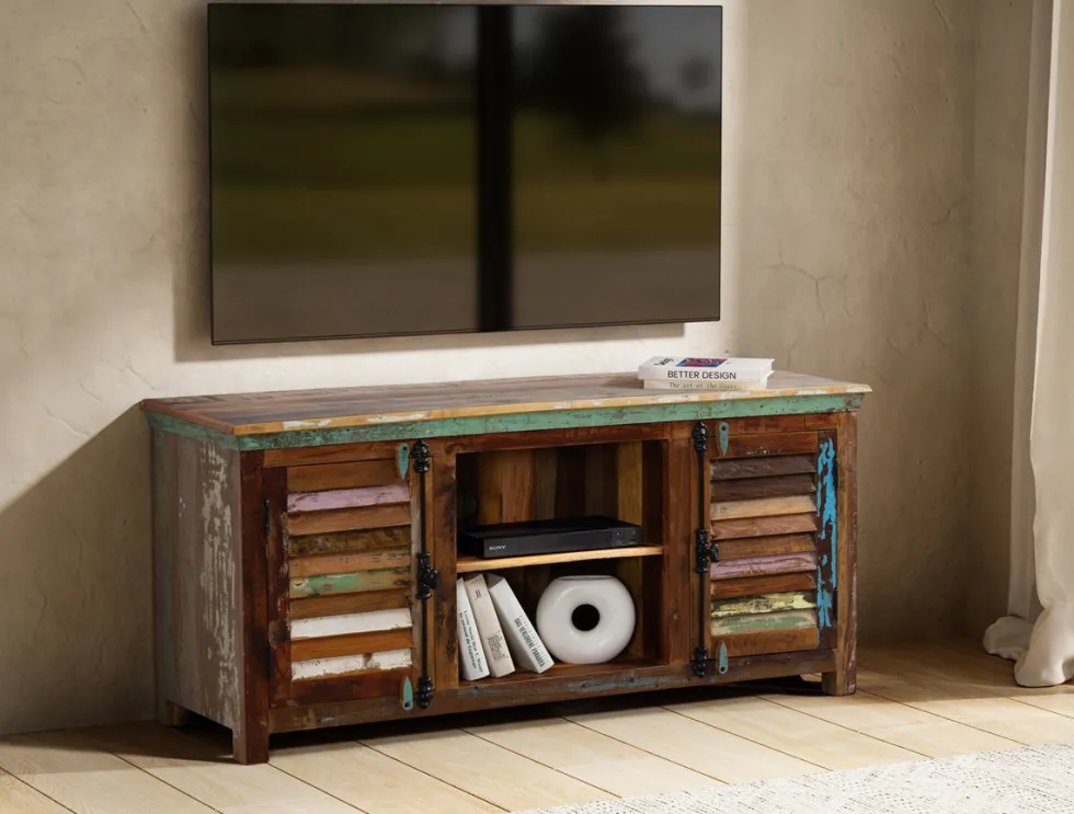 TV Board 152x69cm 'Hawkins' recyceltes Altholz mehrfarbig lackiert