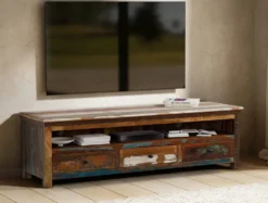 TV Board 170x50cm 'Hawkins' recyceltes Altholz mehrfarbig lackiert 3 Schubkästen