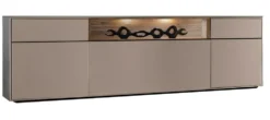 TV Board 180x55cm 'Locarno II' Nussbaum massiv & MDF creme inkl.Beleuchtung