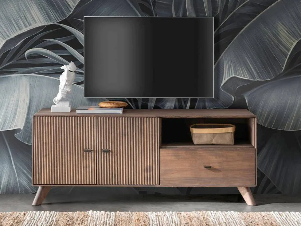 TV Board 141x57cm "Lugano" Kernbuche massiv Tabak geölt