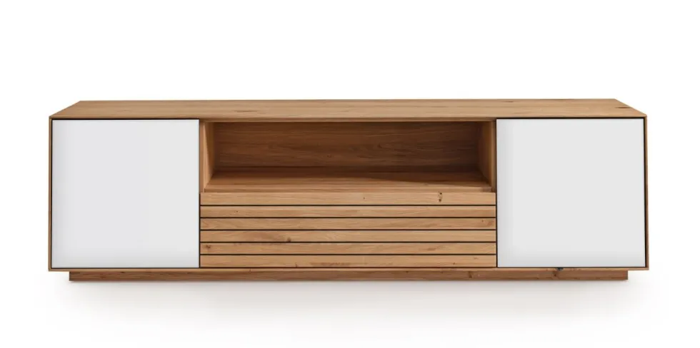TV Board 158x44cm "Trentino" Wildeiche & Glas weiß