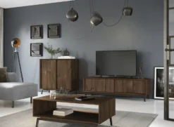 TV Element 200x50cm 'Dubai' Wildeiche Tabacco 2 Türen 1x Holz / 1x Glas