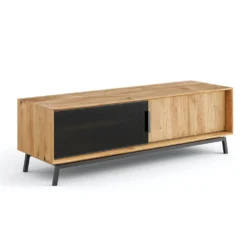 TV Element 200x50cm 'Jannik' Wildeiche massiv 2 Türen 1x Holz / 1x Glas
