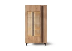 Vitrine II 106cm Wildeiche 'Amalfi' verschiedene Ausführungen inkl.Beleuchtung Holzfüße rund schwarz