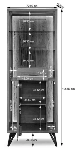 Vitrine inkl.Beleuchtung 72x195cm 'Hunter' Akazie massiv