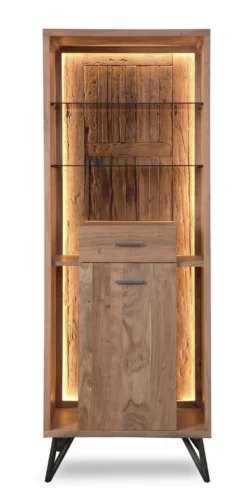Vitrine inkl.Beleuchtung 72x195cm 'Hunter' Akazie massiv