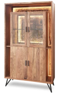 Vitrine inkl.Beleuchtung 115x195cm 'Hunter' Akazie massiv