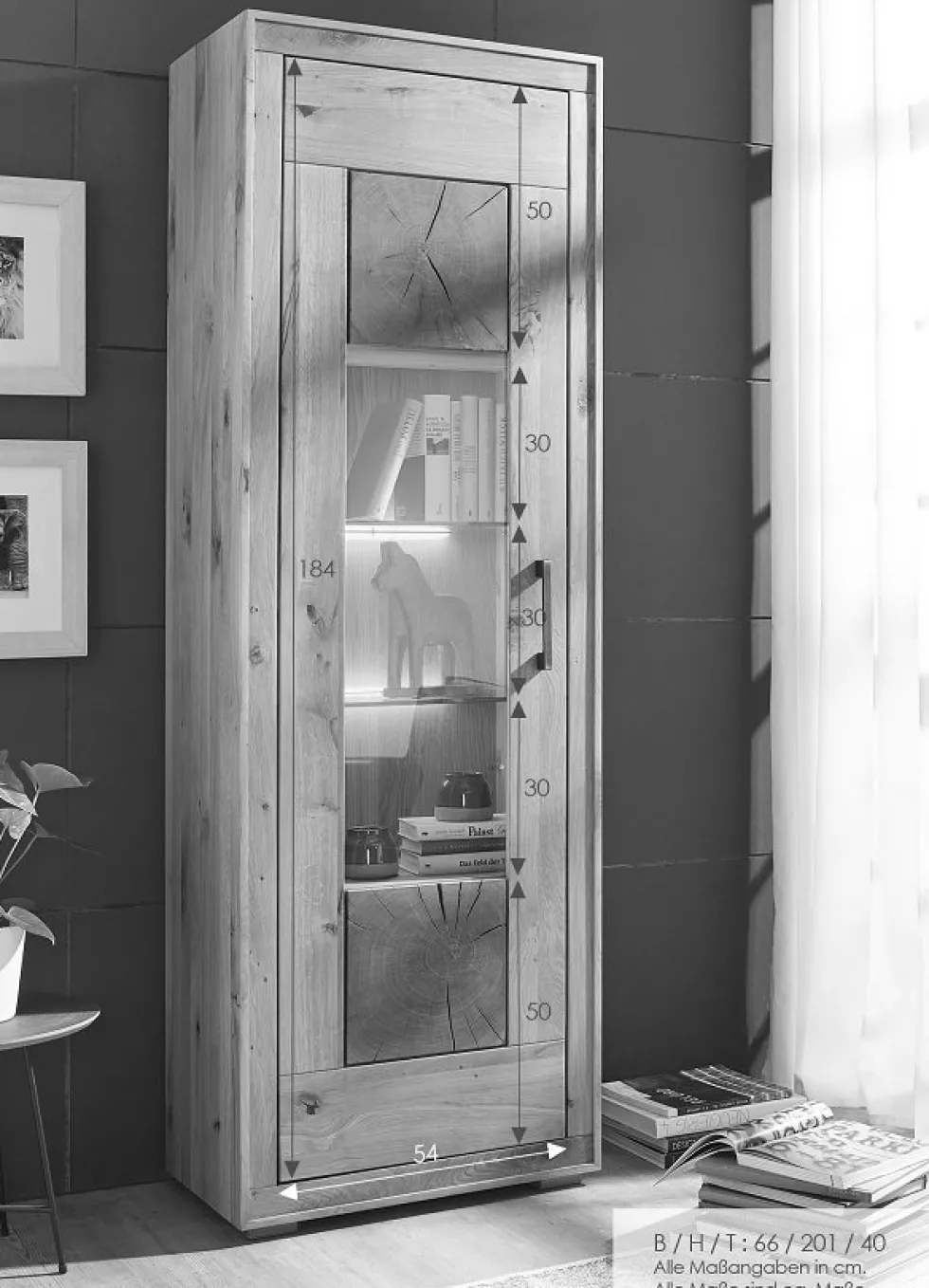 Vitrine 66x201cm 'Danzig' Wildeiche geölt