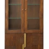 Vitrine 100x200cm 'Marvello' Mango braun & Metall goldfarbig Glastür