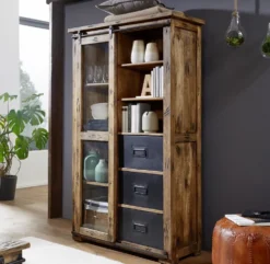 Vitrine 100x175cm 'Railroad' Mango Holz & Eisen