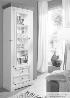 Vitrine 79x214cm "Zürich" Kiefer massiv weiß WZ-0133