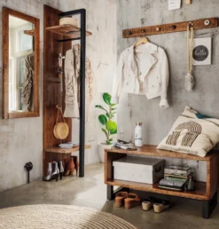 Wandgarderobe 90cm 'Metro' Altholz & Eisen