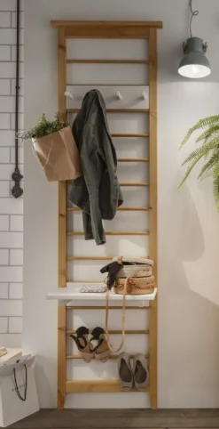 Wandgarderobe mit Haken und Ablage 'Jana' Kiefer laugenfarbig & weiß