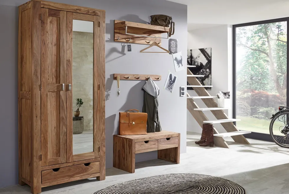 Wandgarderobe mit Spiegel 118x118cm 'Oxford' Sheesham massiv
