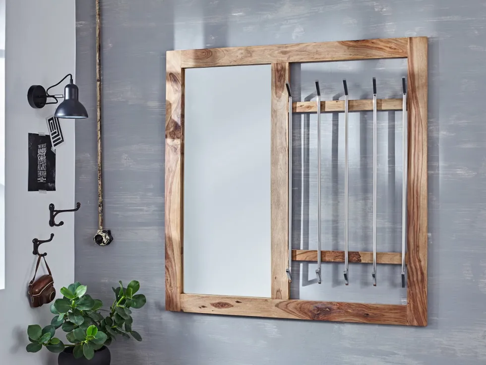 Wandgarderobe mit Spiegel 118x118cm 'Oxford' Sheesham massiv