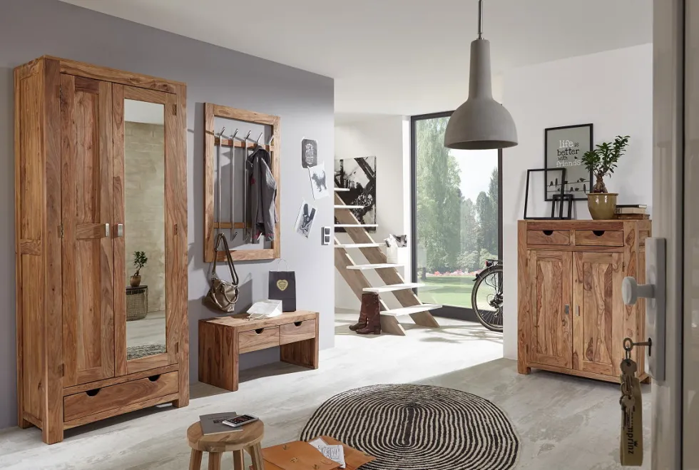 Wandgarderobe mit Spiegel 118x118cm 'Oxford' Sheesham massiv