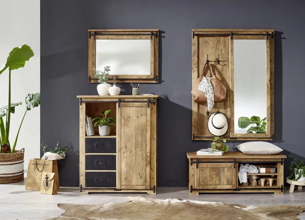 Wandgarderobe 115x115cm 'Railroad' Mango massiv