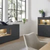 Wandregal 140cm 'Locarno' Wildeiche massiv & MDF anthrazit