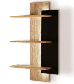 Wandregal inkl. Beleuchtung 60x110cm 'Santis' Wildeiche & Glas schwarz