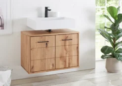 Waschbeckenunterschrank 70x60cm 'Orlando' Wildeiche massiv geölt hängend & stehend
