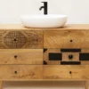 Waschbeckenunterschrank 108x60cm 'Lyn' Mangoholz mit schwarzen Ornamenten