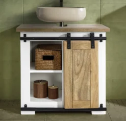 Waschbeckenunterschrank 68x64cm 'Slyder' Mango weiß & natur