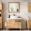 Waschbeckenunterschrank 68x60cm 'Lyn' Mangoholz mit schwarzen Ornamenten