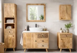 Waschbeckenunterschrank 68x60cm 'Lyn' Mangoholz mit schwarzen Ornamenten