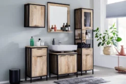 Waschbeckenunterschrank 60x63cm 'Brooklyn' Mango & Metall schwarz