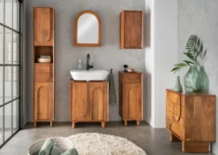 Waschbeckenunterschrank 60x64cm 'Curves' Mango massiv dunkelbraun