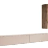 Wohnwand III 280cm 'Locarno II' Nussbaum massiv & MDF creme inkl.Beleuchtung