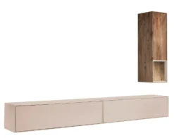 Wohnwand III 280cm 'Locarno II' Nussbaum massiv & MDF creme inkl.Beleuchtung