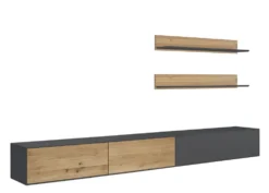 Wohnwand IV 320cm 'Locarno' Wildeiche massiv & MDF anthrazit